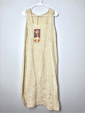 Colette NWT Striped Lagenlook Square Neck Bubble Hem Linen Maxi Dress OS